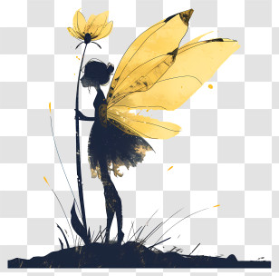 Flower Fairy - Silhouette Of Fairy With Yellow Flower Transparent PNG