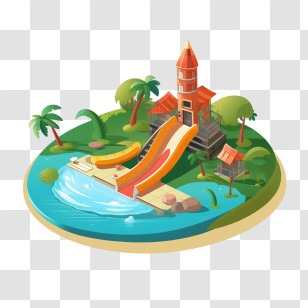 Water Park - Illustration Of A Water Park With Slides Transparent PNG