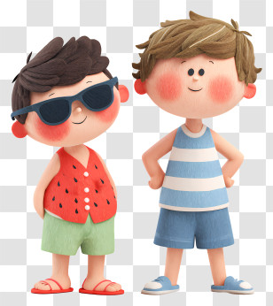Boys In Summer Vacation - Two Boys In Summer Attire Transparent PNG