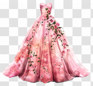 Pink Wedding Dress - Elegant Pink Floral Gown Illustration Transparent PNG