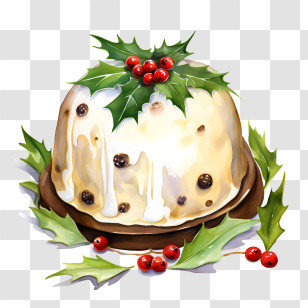 Christmas Pudding - Christmas Pudding With Holly Decoration Transparent PNG