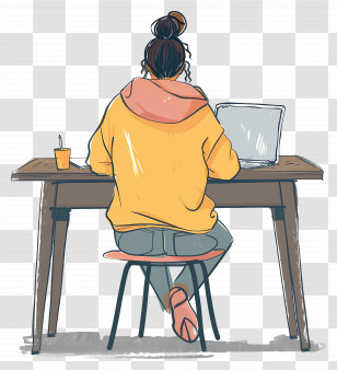 Cartoon Woman Working - Person Working At Desk With Laptop Transparent PNG