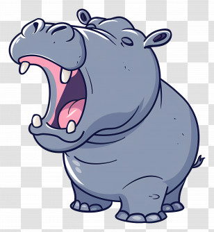 Cute Hippo - Cartoon Hippopotamus Yawning Illustration Transparent PNG