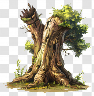 Tree Trunk - Old Tree Stump With Greenery Transparent PNG