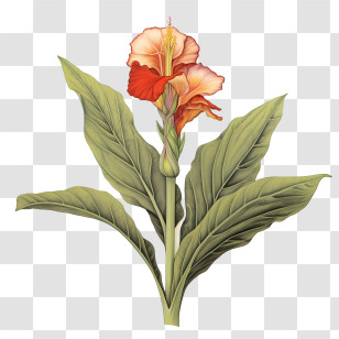 Canna Indica - Red-Orange Flower Botanical Illustration Transparent PNG