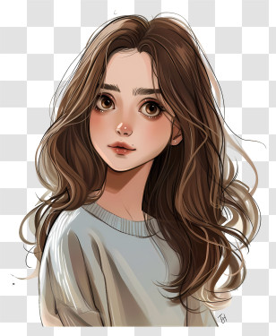 Cartoon Girl - Girl Portrait With Wavy Hair Illustration Transparent PNG