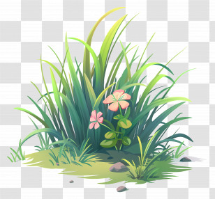 Grass Flower - Green Grass With Pink Flowers In Nature Scene Transparent PNG