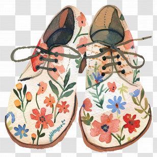Shoes - Artistic Hand-Painted Floral Shoes Transparent PNG