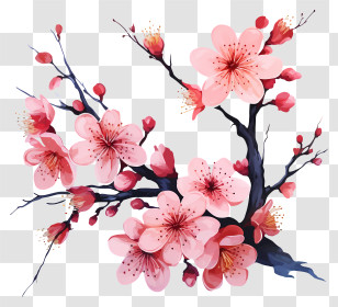 Multicolored Paints Cherry Branch Blossom - Beautiful Cherry Blossom Branch In Full Bloom Transparent PNG