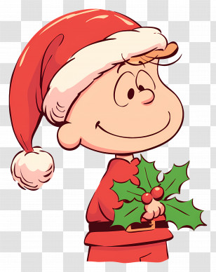 Huckleberry Head - Cartoon Character In Santa Hat Holding Holly Transparent PNG