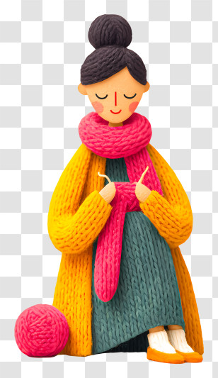 Woman Knitting Scarf - Knitting Woman With Scarf Transparent PNG