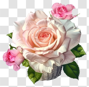 Pastel Valentine Rose - Lovely Pink Roses In Floral Basket Transparent PNG