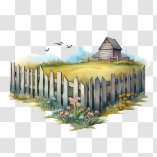 Wooden Garden Fence - Charming Countryside Garden With Fence Transparent PNG