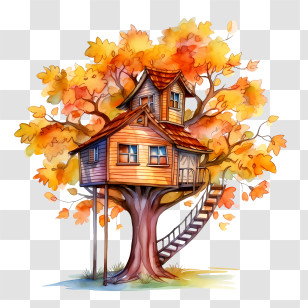 Tree House - Treehouse With Autumn Leaves Design Transparent PNG