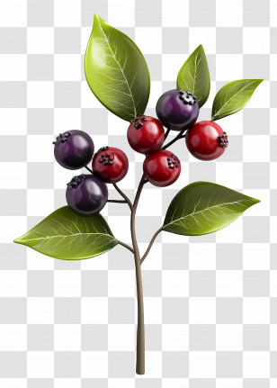 3d Berry Fruit - Berry Branch With Leaves Transparent PNG