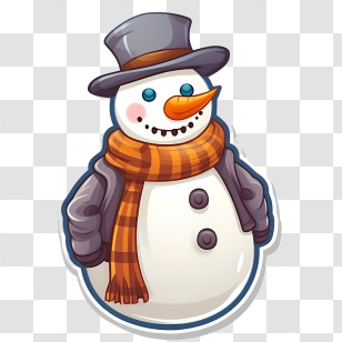 Snowman - Snowman With Hat And Scarf Illustration Transparent PNG