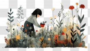 Tend To Garden - Person Gardening Among Flowers Transparent PNG