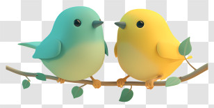 Bluebirds - Two Cartoon Birds On Branch Transparent PNG