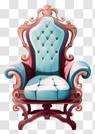 Old Fashioned Throne - Ornate Blue Chair With Wooden Details Transparent PNG