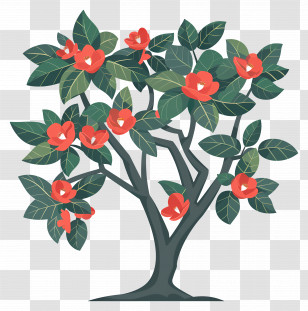 Flower Tree - Flowering Tree With Red Blossoms Illustration Transparent PNG