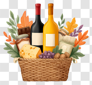 Gourmet Gift Basket - Autumn Picnic Basket With Wine Transparent PNG
