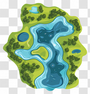 Aerial View - Cartoon Pond With Greenery Map Illustration Transparent PNG
