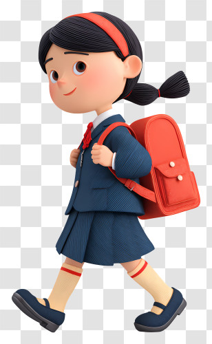 Schoolgirl Going To School - Schoolgirl With Backpack Cartoon Illustration Transparent PNG