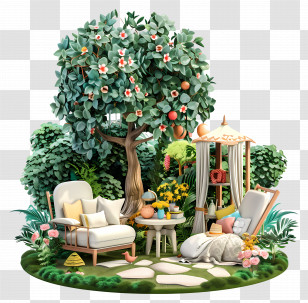 Summer Yard - Relaxing Garden With Comfortable Chair Transparent PNG