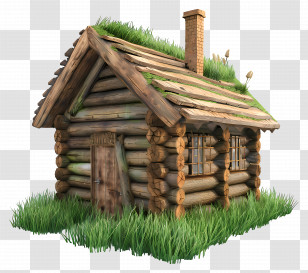 Wooden Cabin - Wooden Log Cabin Surrounded By Green Grass Transparent PNG