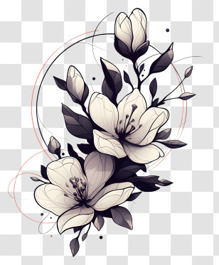Floral Corner Frame - Black And White Floral Design Transparent PNG