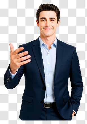 Businessman Presenting Something - Inviting Man In Navy Suit Transparent PNG