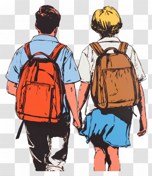 Back To School - Students With Backpacks Walking Transparent PNG