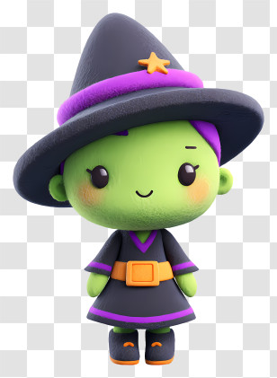 Zombie In Witch Outfit - Cute Green Witch Doll Cartoon Illustration Transparent PNG