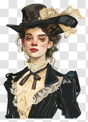 Victorian Woman - Elegant Victorian Lady In Black Hat Transparent PNG