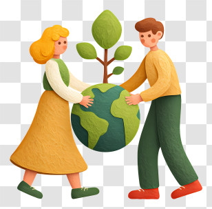 Couple Planting Tree On Globe - Earth And Tree For Environmental Care Transparent PNG