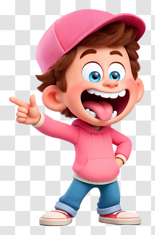 Animated Boy - Pointing Boy In Pink Hoodie Transparent PNG