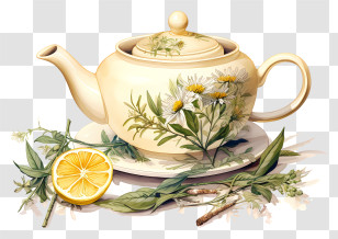 Porcelain Teapot - Teapot With Lemon And Herbs Transparent PNG