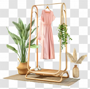 Standing Clothes Rack - Pink Dress On Wooden Rack Transparent PNG