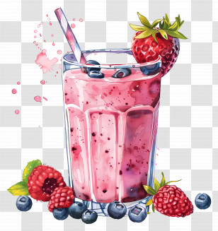 Smoothie - Pink Berry Smoothie With Strawberries And Blueberries Transparent PNG