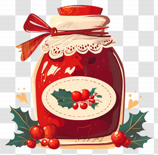 Jam Jar - Decorative Jar Of Red Jam With Holly For Festive Decor Transparent PNG