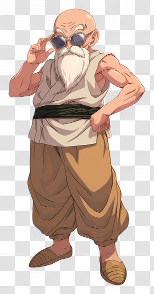 Master Roshi - Cartoon Bald Man With Beard And Sunglasses Transparent PNG