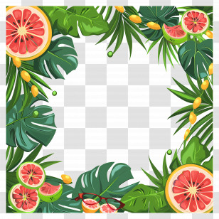 Summer - Tropical Fruits And Leaves Frame Transparent PNG