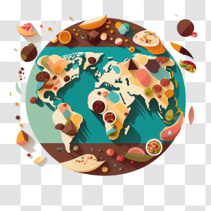 World Food Day
 - World Map With Food Elements Transparent PNG