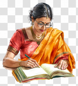 Teacher - Woman In Traditional Sari Reading A Book Transparent PNG