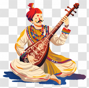 Indian Man Playing Sitar - Traditional Folk Musician With String Instrument Transparent PNG