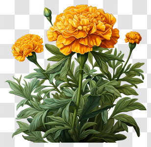 Carnation Plant - Orange Marigold Flowers In Full Bloom Transparent PNG