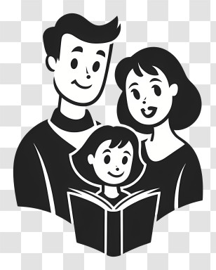 Family Logo - Black And White Family Reading Together Transparent PNG