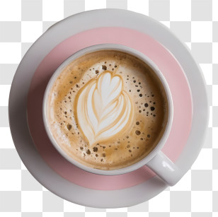Cup Of Coffee - Latte Art In A White Coffee Cup With Pink Saucer Transparent PNG