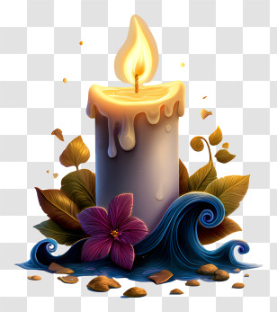 Candle Light - Candle With Leaves And Waves Transparent PNG