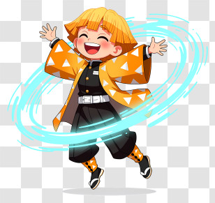 Zenitsu Agatsuma - Joyful Chibi Boy With Energy Swirl Transparent PNG